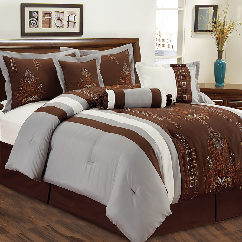Victoria Brown Gray Borde Fabric geborduurde dekbed