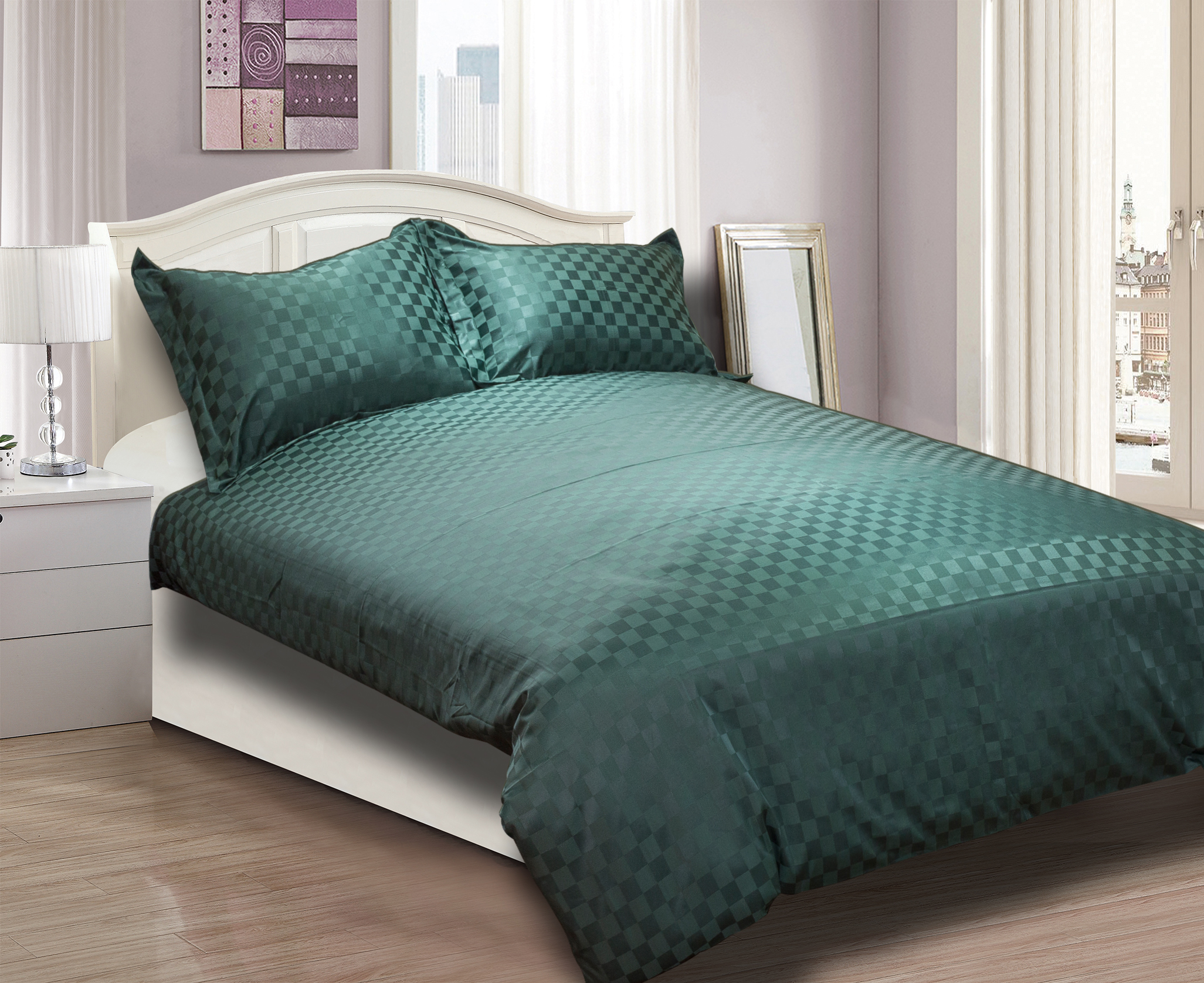 Bosgroene plaid jacquard beddengoed set