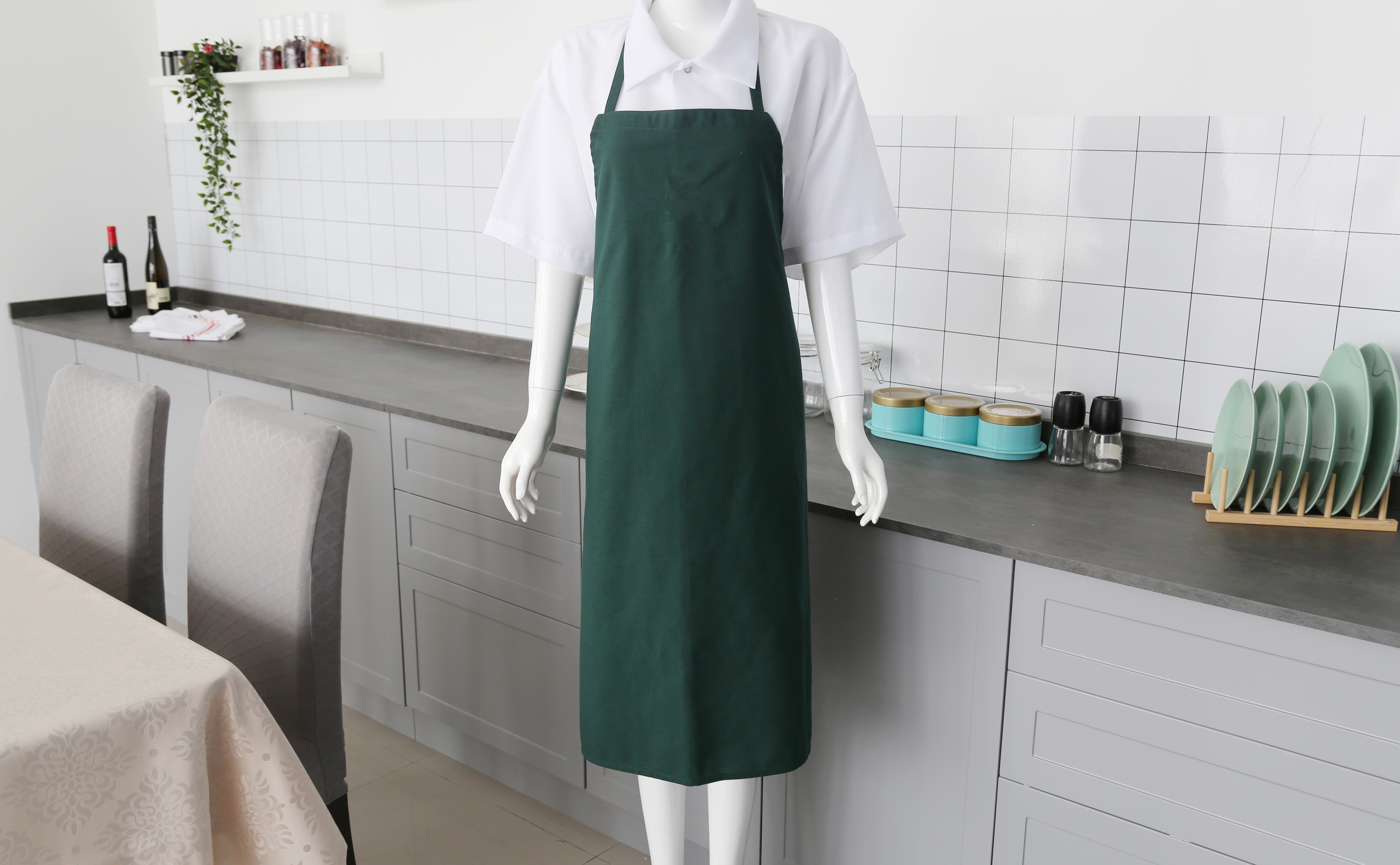 Bosgroene polyester slabbetje schort zonder zak