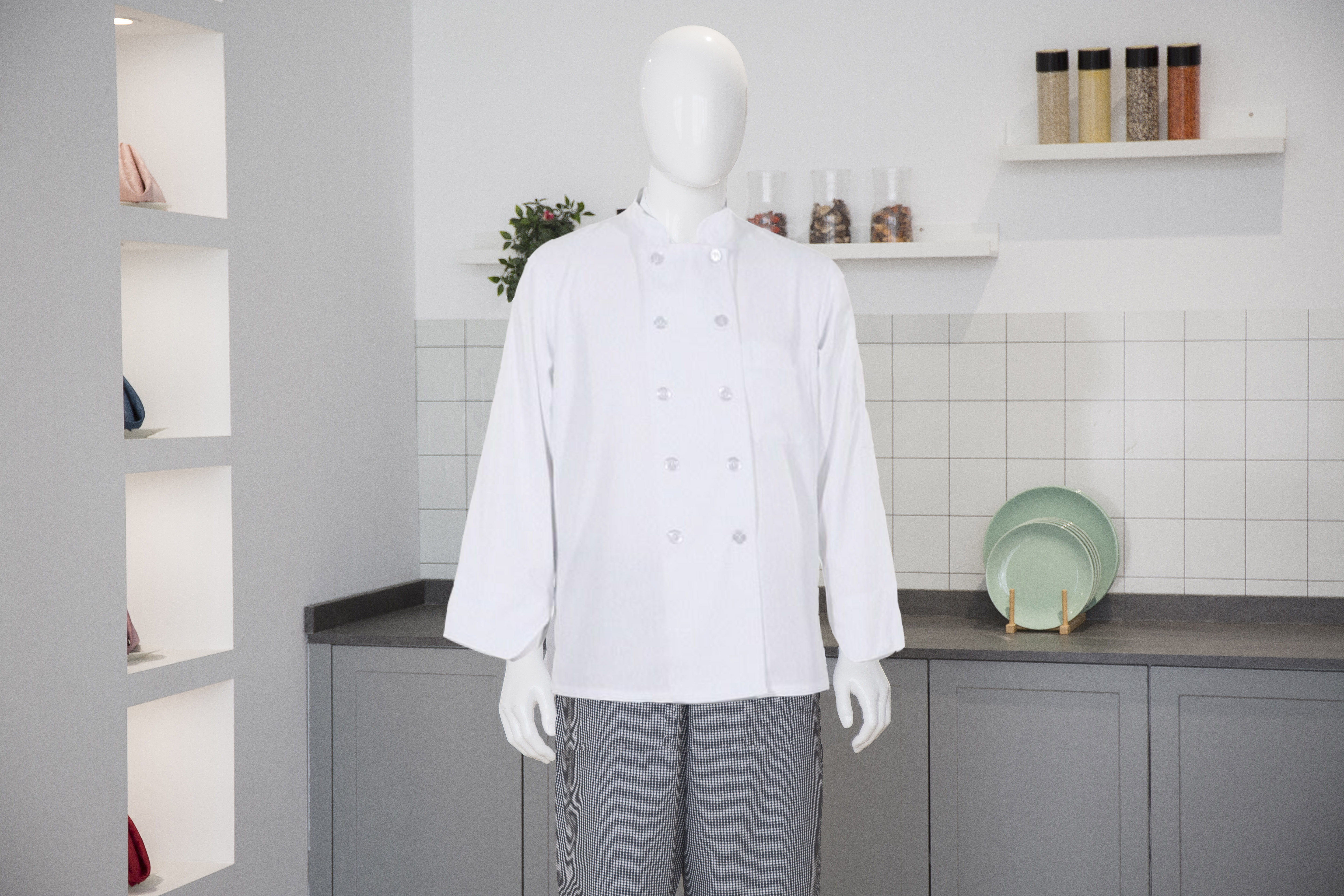 Wit chef -kokshirt met lange mouwen