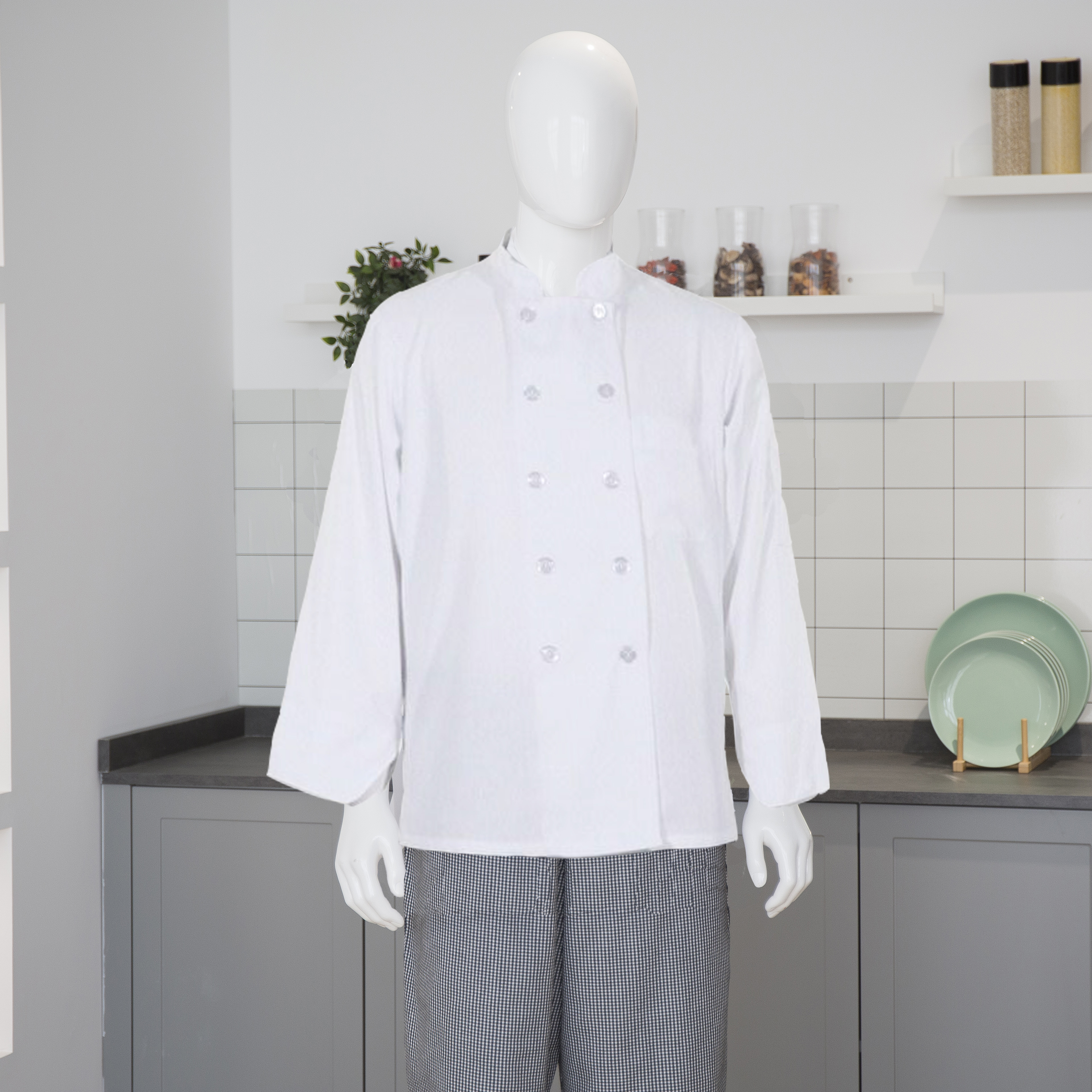 Wit chef -kokshirt met lange mouwen