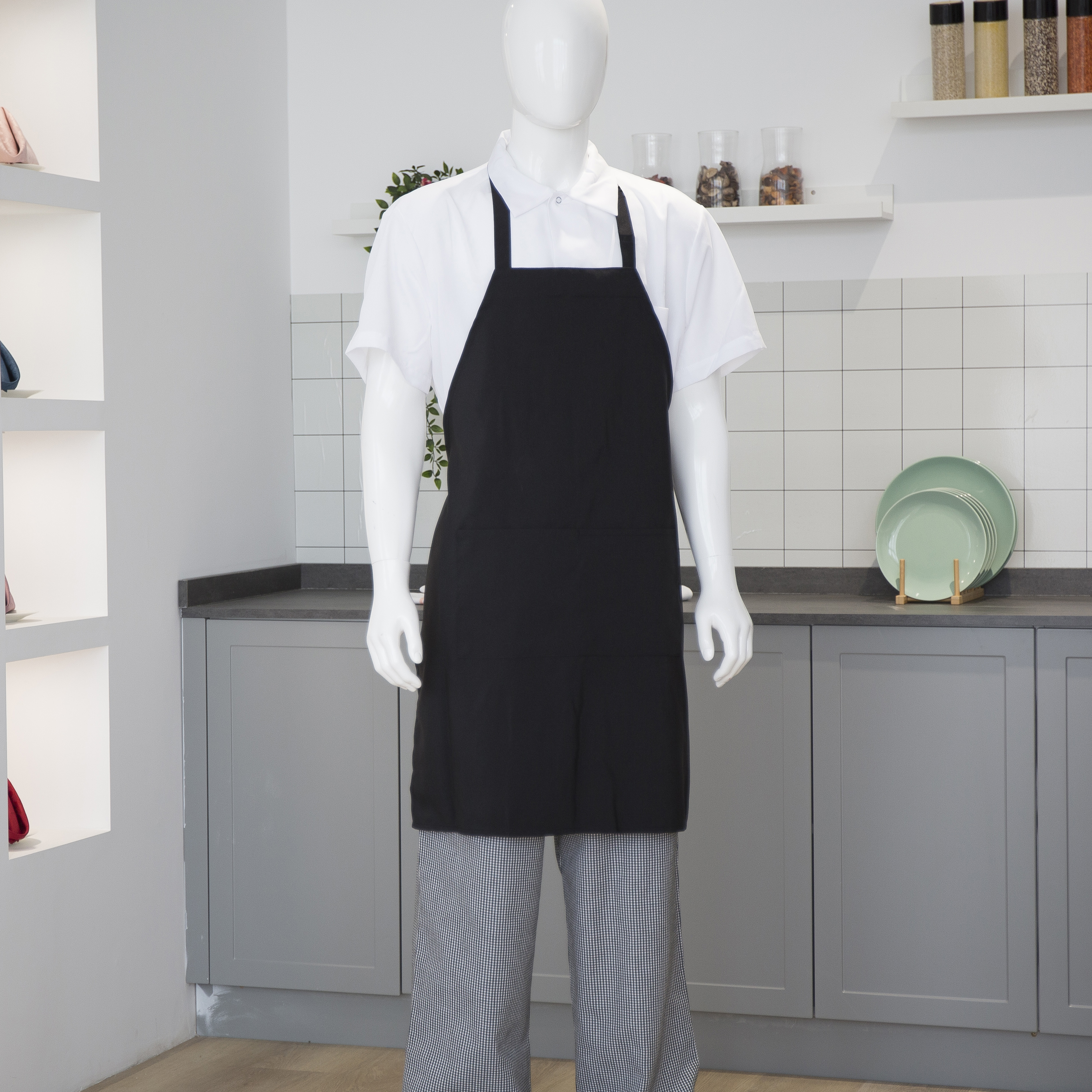 Wit polyester slabbetje schort met twee zakken