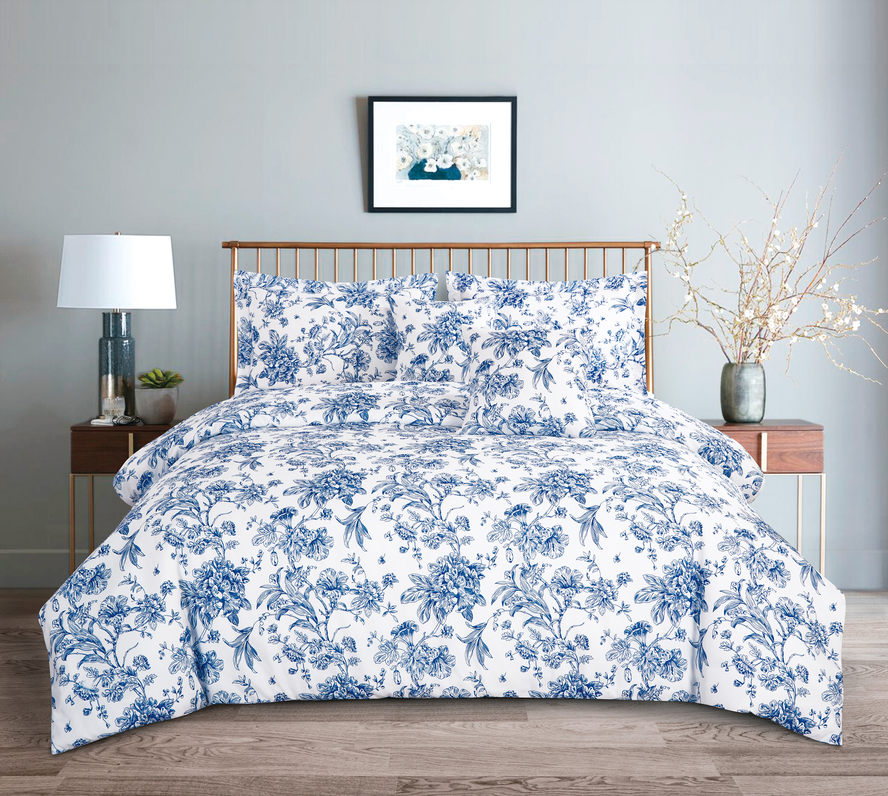 Blauw bedrukte beddengoedset