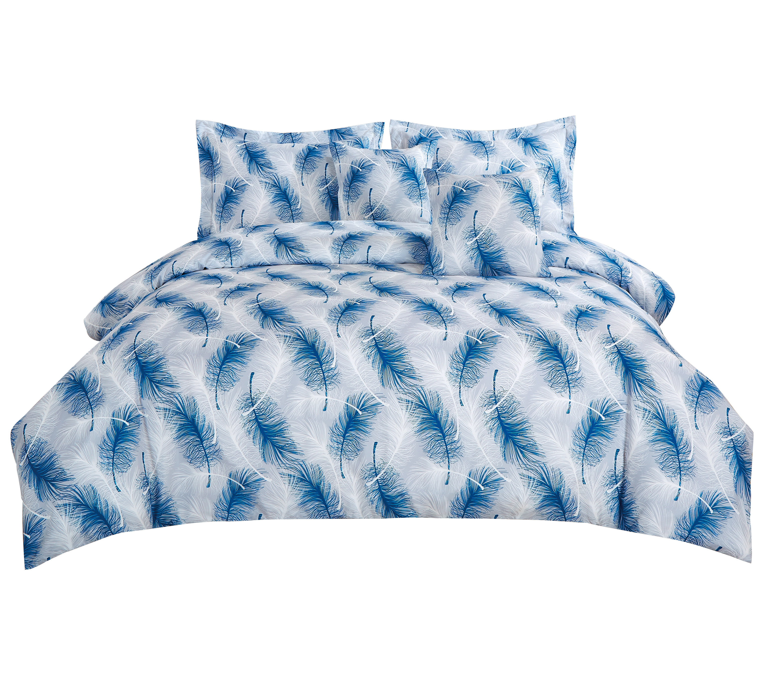 De blauwe en witte veer gedrukte bedkit